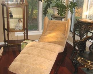 French Doctor's Chaise Lounge, Teak & Suede, circa 1928-35 