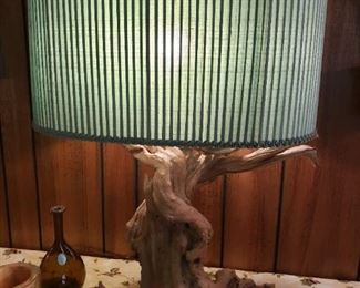 Vintage Driftwood lamp, shade custom made Japan
