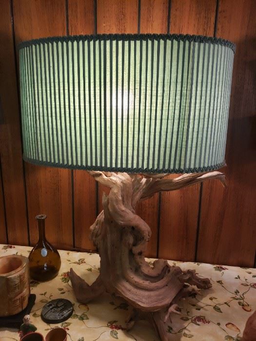 Vintage Driftwood lamp, shade custom made Japan