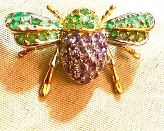 Sterling bumble bee encrusted with emeralds and sapphires! Real jewels 