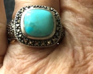 Sterling marcasite and turquoise southwestern style ring