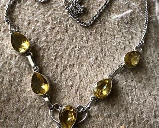 Citrine topaz sterling vintage necklacs