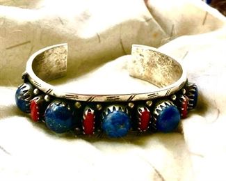 Hand made vintage sterling lapis coral bracelet