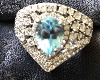Gorgeous blue topaz abd CZ sterling ring