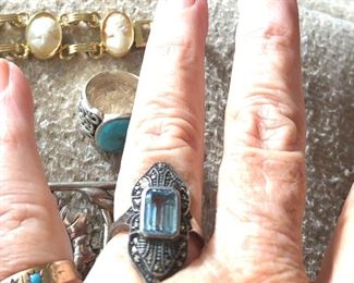 Marcasite vintage sterling ring blue topaz 