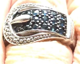 Deco sapphire sterling buckle ring