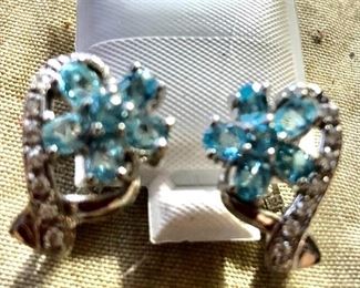 Blue topaz CZ sterling earrings