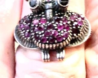 Ruby encrusted sterling silver owl ring