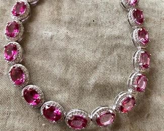 Pink topaz CZ sterling bracelet