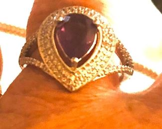 Large amethyst sterling CZ ring. Gorgeous stone app 6 carats 