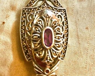 Beautiful amethyst marcasite brooch