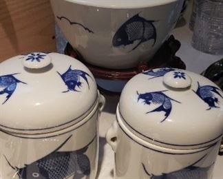 Blue/white koi fish jars