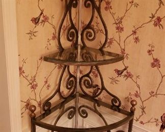 74" high glass shelves, iron corner unit