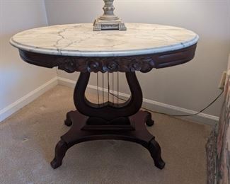 lyre table, marble top