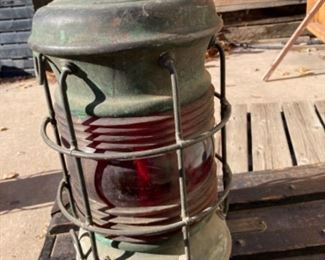 Vintage ship salvage recovery lantern.  Red glass