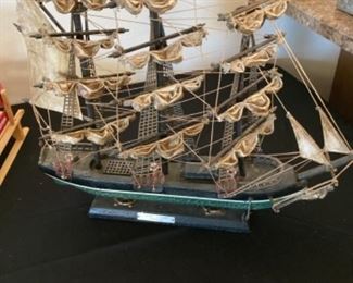 Vintage Whaling model ship on wood base.  Made in the Taiwan Republic of China