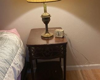 Antique end table and lamps