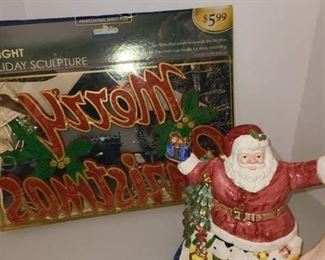 Merry Christmas sign and start teapot