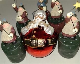 Coca Cola Santa ornament and Christmas candles