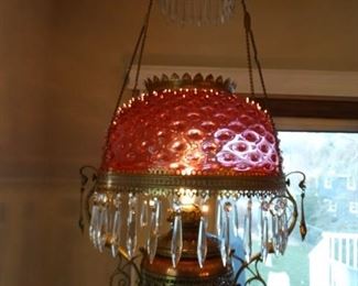 Victorian Cranberry Hobnail hanging lamp