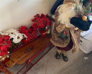 3 ft. Santa, Antique Sled, Artificial Christmas Flowers and Greenery