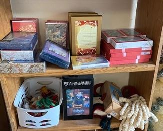 Boxes of Christmas Cards, Ornaments, Door Hangers