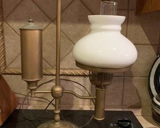 $80~OBO~ VINTAGE BRASS AND GLASS LAMP 