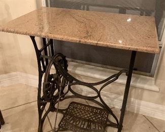 $200 NEW HOME ANTIQUE METAL AND MARBLE SEWING MACHINE TABLE