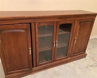 $225 MODERN WOOD AND GLASS BUFFET~ 62W x 17D X 36 1/2 HT