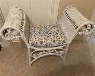 $95 ~ WHITE WICKER VANITY BENCH