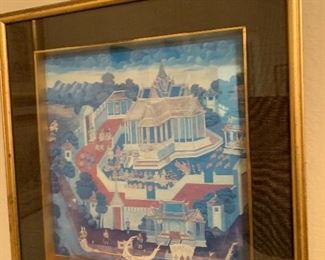 $225 ASIAN PALACE OR TEMPLE SCENE  13X13"