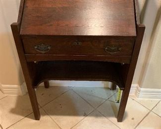 $280 DROP FRONT SOLID WOOD DESK WITH CANE BOTTOMED CHAIR 39X28X16