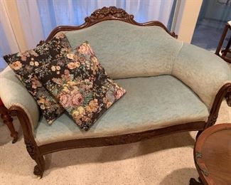 $250 GREEN VELVETINE COVERED SETTEE  53X32