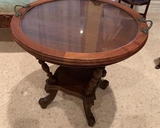 $250 GLASS TRAY TOPPED WOOD TABLE