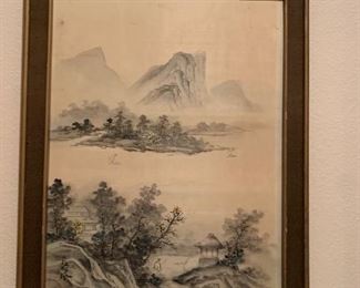 $150 JAPANESE LAKE DISTRICT BLACK AND WHITE INK DRAWING 21X27