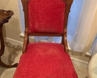 $175 RED VELVET CARVED WOOD SIDE CHAIR
