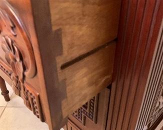 $350 INDONESIAN MAHOGANY HANDCARVED CHEST 38X41X18.5