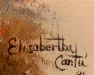 $100 ELISABERTHA CANTU 1981 ACRYLIC CYPRESS WOOD SCENE