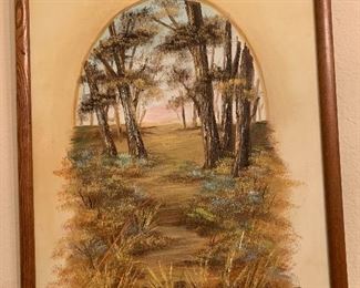 $100 ELISABERTHA CANTU 1981 ACRYLIC CYPRESS WOOD SCENE