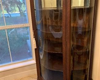 $425 AMERICAN TIGER OAK CURVED FRONT CHINA CURIO 66X39X17