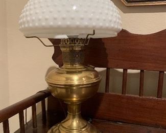 $90 OIL LAMP WITH HOBNAIL GLASS SHADE