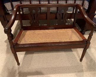 $225 CANE BOTTOM MAHOGANY BENCH