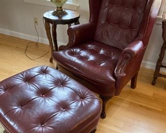 Genuine leather chair & ottoman