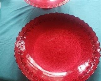 Red Serving Bowl with Stand