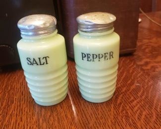 Vintage light green Salt and Pepper Shakers
