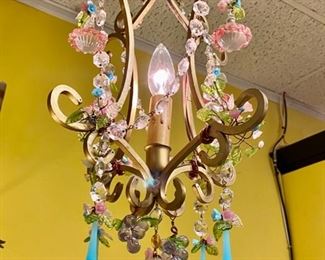 Beautiful Italian glass chandelier perfect for power room, closet or entryway 