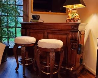 Bar and stools - bar  is 42" high x 60" wide x 24" deep. Each stool is 