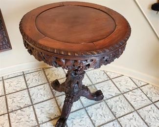 Wood carved side table - 31" tall x 24" diameter
