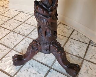Wood carved side table - 31" tall x 24" diameter
