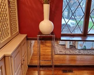 Glass and silver bamboo plant stand - 36" tall x 13" square